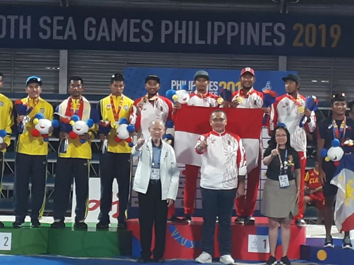 Tim bola voli pantai putra Indonesia menyumbang medali emas SEA Games 2019 setelah mengalahkan Thailand, 2-0 di Subic Court Tenis, Filipina, Jumat (6/12/2019).