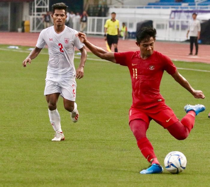 Firza Andika pada laga Timnas U-22 Indonesia Vs Myanmar di semifinal SEA Games 2019.