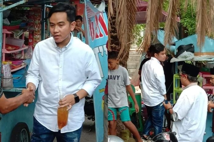 Gibran saat sedang membeli es teh di pinggir jalan