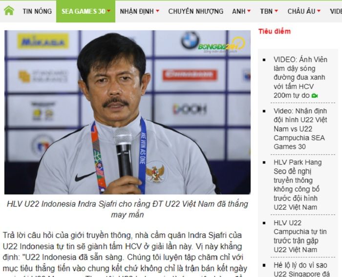 Pemberitaan media asing terkait pernyataan menohok Indra Sjafri soal Vietnam di babak penyisihan Grup B SEA Games 2019.
