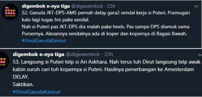 Cuitan akun @digeeembok tentang perselingkuhan Dirut Garuda