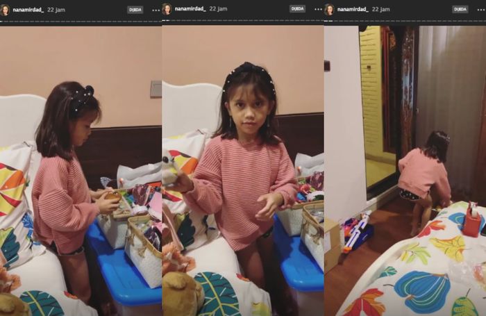 Kolase anak kedua Nana Mirdad memilah barang-barang tak terpakai untuk donasi