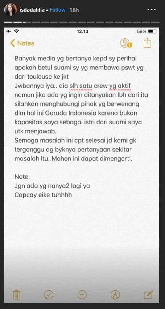 Klarifikasi dari Iis Dahlia