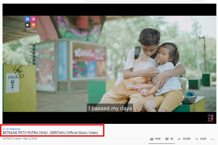 Video Klip Betrand Peto trending nomor 1 di YouTube Indonesia