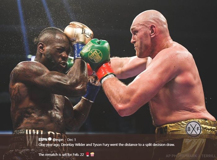 Deontay Wilder (kiri) dan Tyson Fury (kanan). 