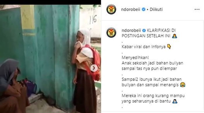 Postingan akun Instagram @ndorobeii