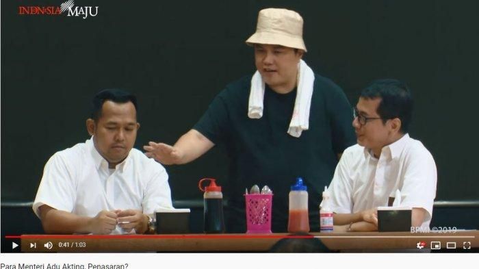 Erick Thohir saat pentas di Hari Antikorupsi bersama Bedu dan Menteri Pariwisata, Wishnutama