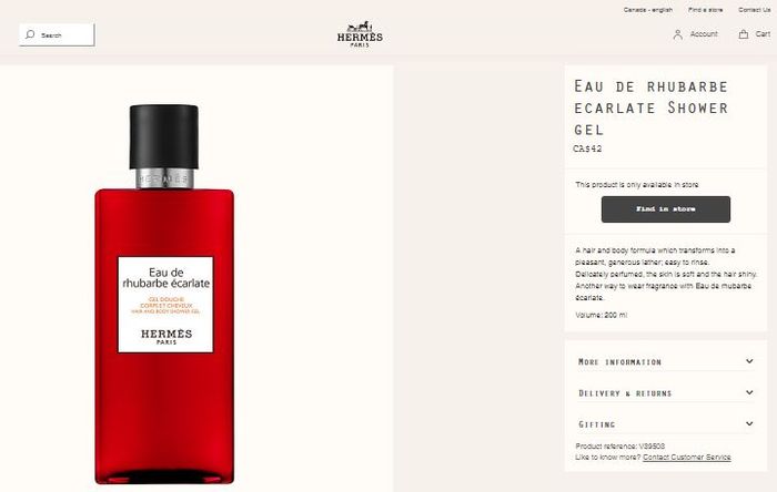 Hermes Eau de Rhubarbe Carlate Shower Gel.