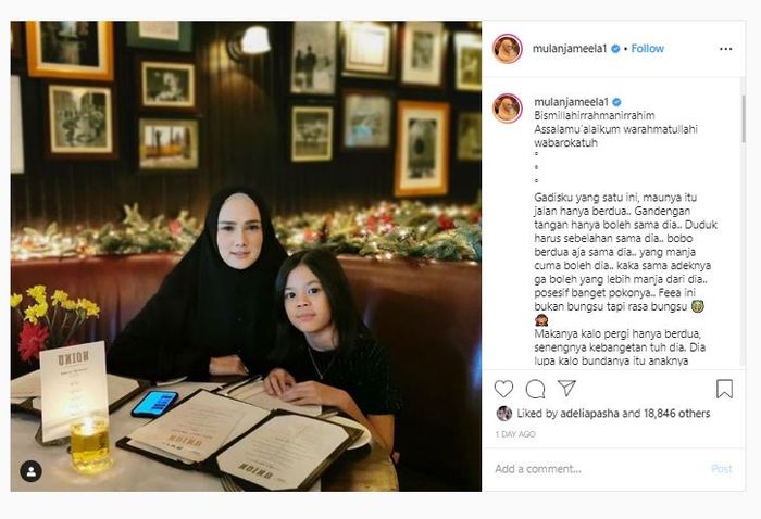 Unggahan Instagram Mulan Jameela