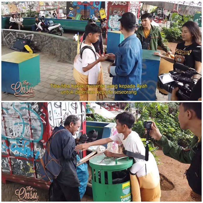 Berand Peto memberikan uang pada pemulung