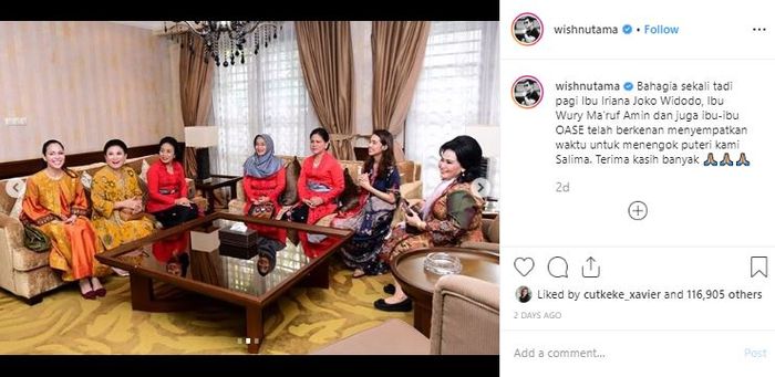 Ibu Iriana Jokowi tampil elegan saat menjenguk anak Wishnutama.