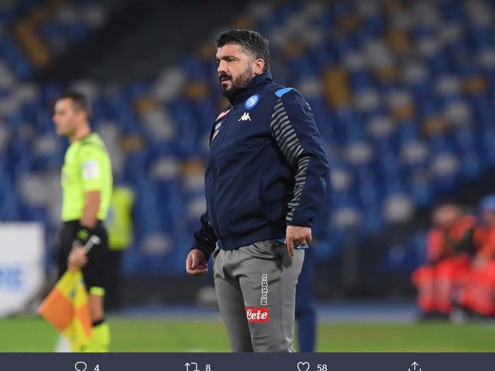 Gennaro Gattuso dalam laga debutnya sebagai pelatih Napoli, Sabtu (14/12/2019).