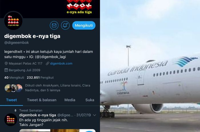 Akun Twitter @digeeembok merasa bersalah pada 3 pramugari