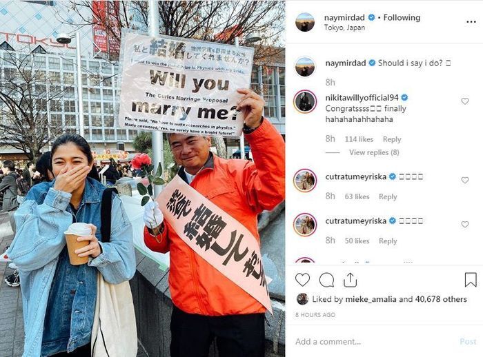 Unggahan Naysilla saat dilamar seorang kakek-kakek di Jepang 