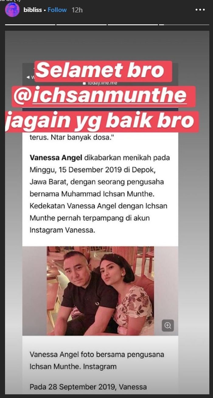 Unggahan mantan kekasih <a href='https://manado.tribunnews.com/tag/vanessa-angel' title='Vanessa Angel'>Vanessa Angel</a>