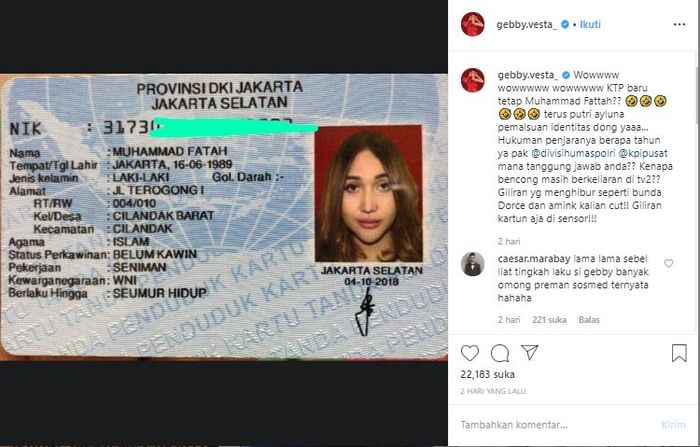 Unggahan Gebby Vesta bongkar identitas Lucinta Luna