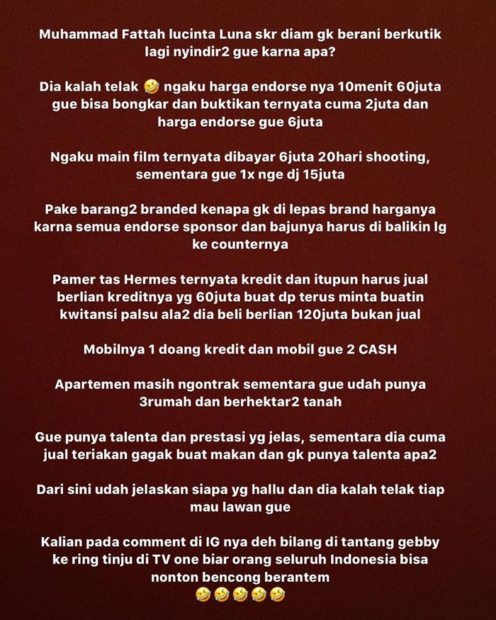 Unggahan Gebby Vesta