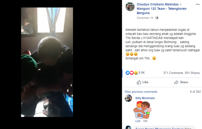 Kisah haru setelah bertahun-tahun bertugas dan jauh dari orang tua, anggota TNI ini bertemu orang tuanya