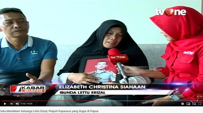 Ibunda Lettu Inf Erizal Zuhri Sidabutar, Elizabeth Christina Siahaan menceritakan pesan sang putra.