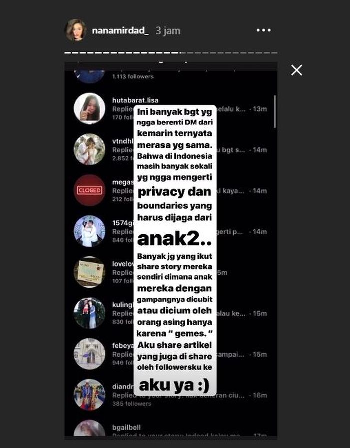 Postingan Nana Mirdad di Insta Story