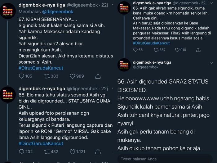 Unggahan akun Twitter Digeeembok terkait Sisi Asih.