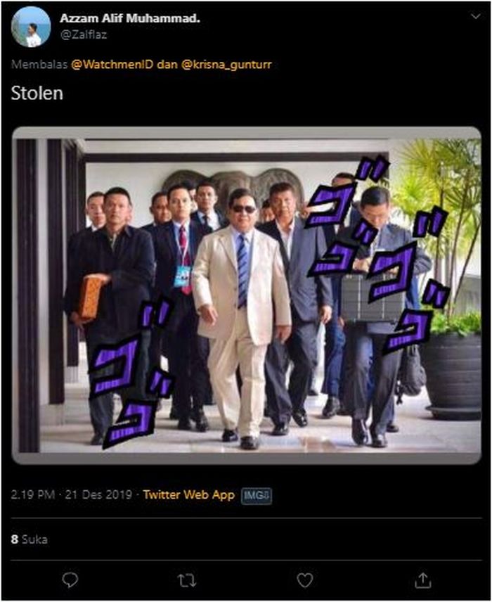 Dijadikan seperti adegan dari Jojo Bizarre Adventure