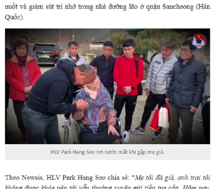 Momen pelatih Vietnam, Park Hang-seo menangis ketika bertemu dengan sang ibu di kampung halamannya, Tongyeong di distrik Sancheong, Korea Selatan.