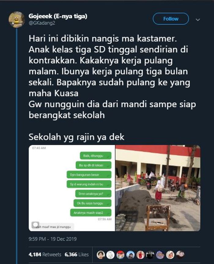 Cuitan viral seorang driver ojol menangis gegara penumpangnya.