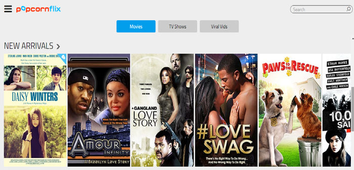 Tampilan website Popcornflix