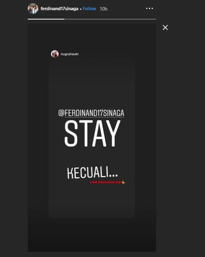 Unggahan instagram stories Ferdinand Sinaga pada Rabu (25/12/2019).