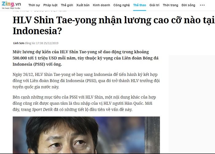 Pemberitaan media Vietnam soal gaji Shin Tae-yong sebagai pelatih timnas Indonesia.