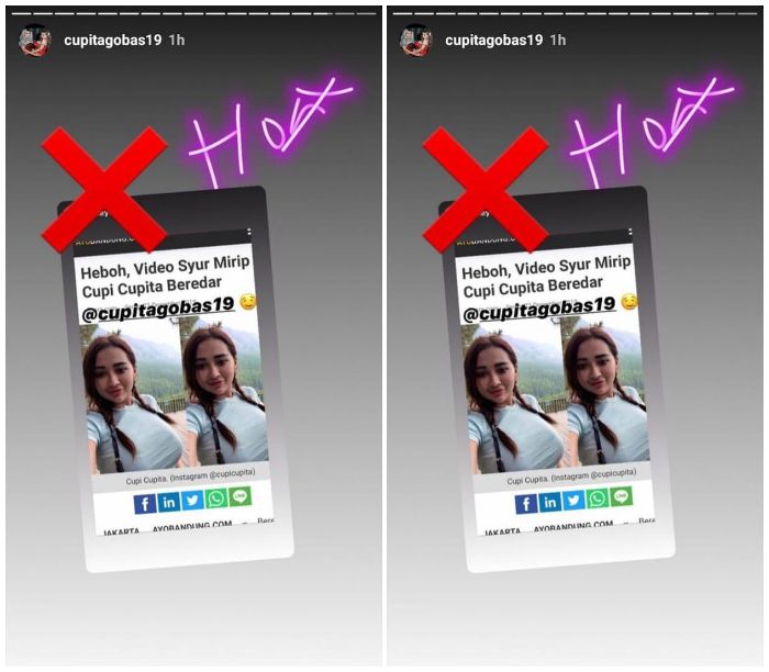 Unggahan instagram story Cupi Cupita