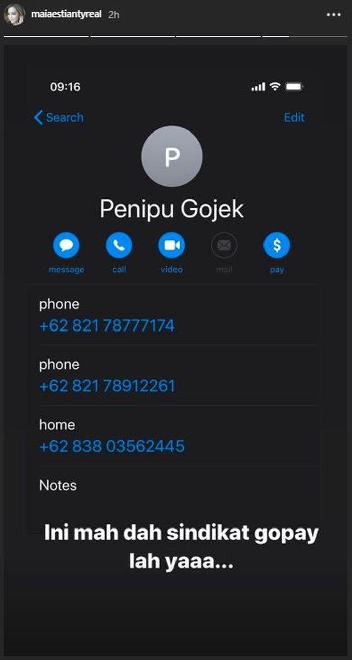 Maia Estianty mencurigai kalau ada oknum sindikat yang mengatasnamakan Gojek.