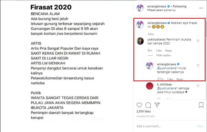 Ramalan Wirang Birawa soal politik dan bencana alam di tahun 2020