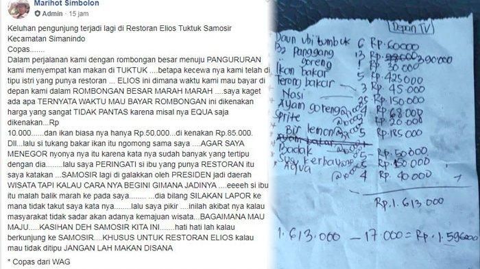 Tangkapan layar keluhan wisatawan di Samosir