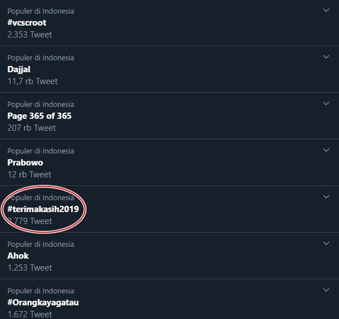 Tagar #terimakasih2019 banjiri Twitter.