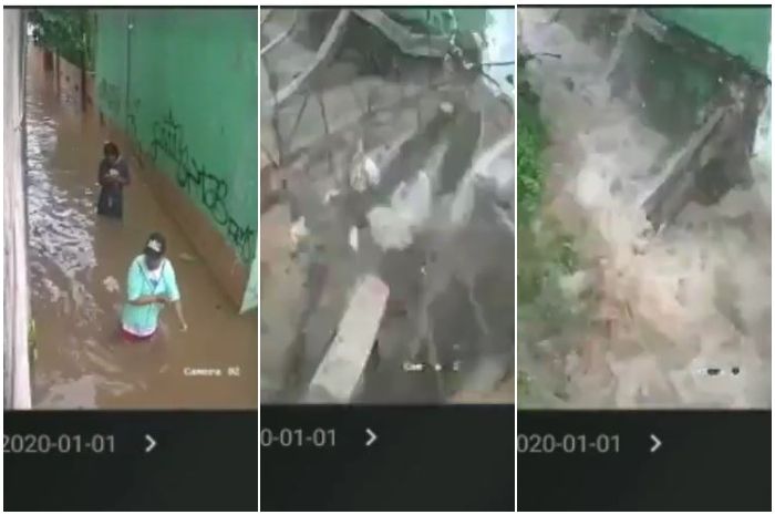 Detik-detik saat tembok di gang sempit mendadak roboh dan nyaris menimpa dua