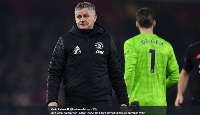 Ekspresi kekecewaan Ole Gunnar Solskjaer usai Manchester United kalah dari Arsenal pada laga pekan ke-21, Rabu (1/1/2020).