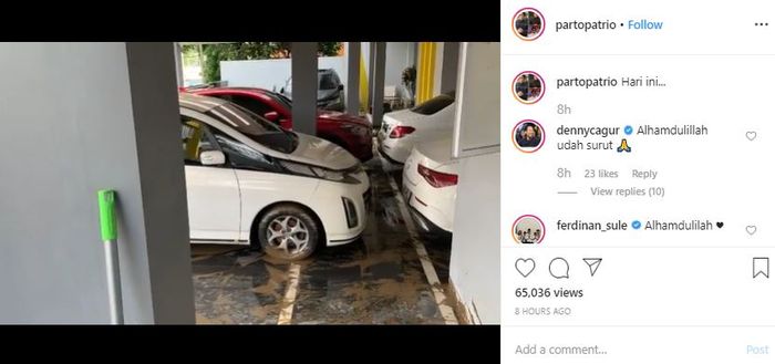 Rumah Parto terkena banjir dan mobil mewahnya dipenuhi lumpur Instagram @partopatrio
