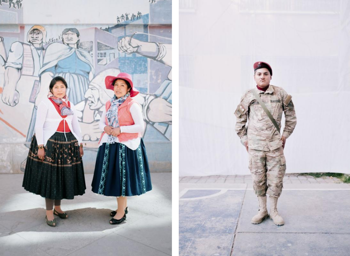 Maribel Casilla dan Maritza Ticona, mahasiswi (Kiri). Oscar Medina, tentara (Kanan).