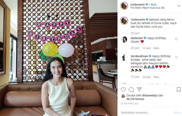 Rio Dewanto berikan ucapan romantis di hari ulang tahun Atiqah Hasiholan.