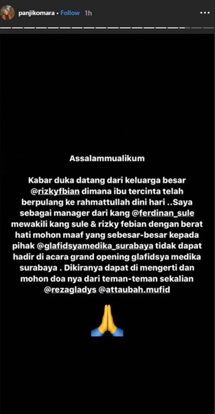Unggahan manajer Sule tentang meninggalnya Lina