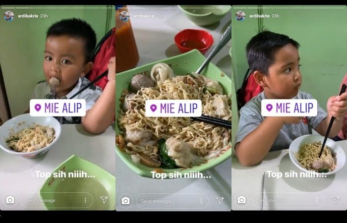 Ardi Bakrie ketika mengajak anaknya makan mie ayam bakso di warung sempit