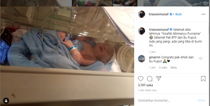 Anak Ahok dan Puput Nastiti Devi lahir