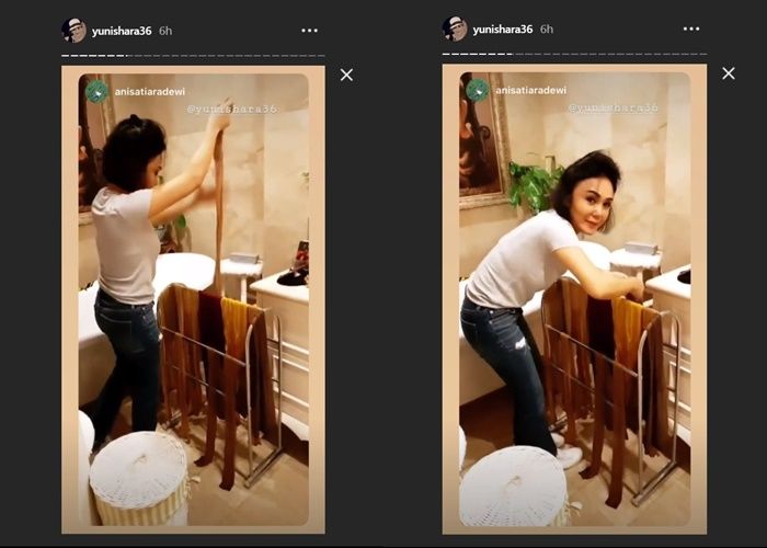Yuni Shara cuci kaus kaki