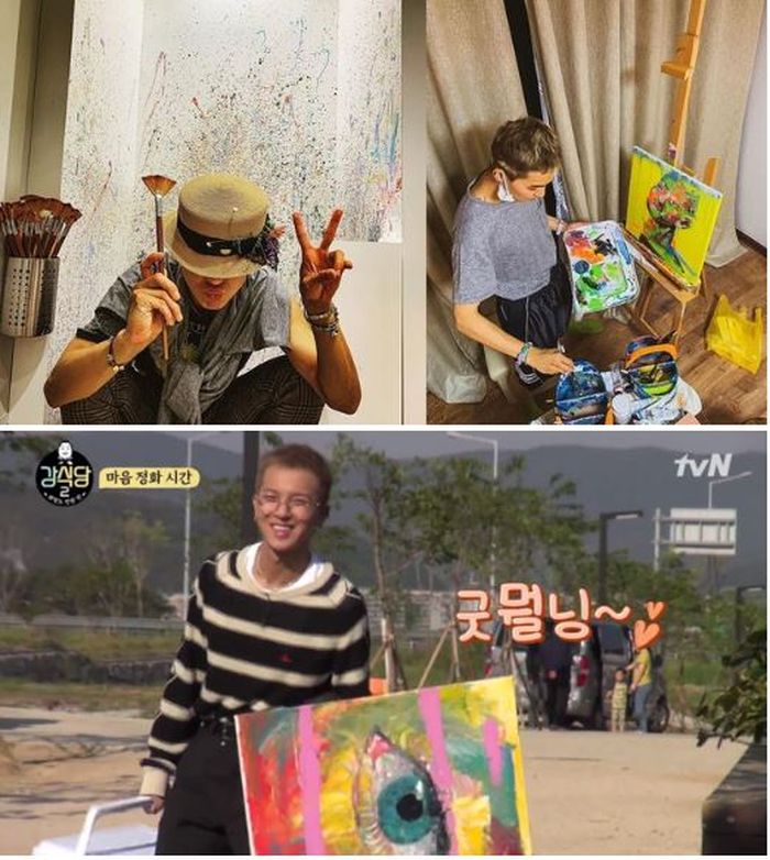 Song Mino Winner memamerkan karya lukisannya yang luar biasa.