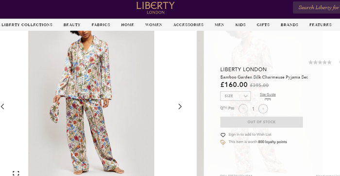 Bamboo Garden Silk Charmeuse Pyjama Set dari brand Liberty London
