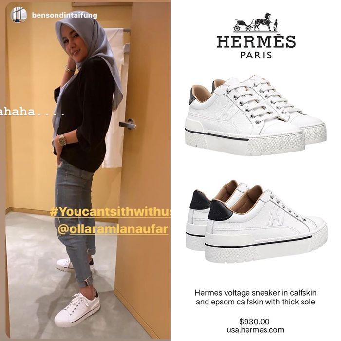 Hermes seri voltage sneaker in calfskin and epsom calfskin with thick sole.