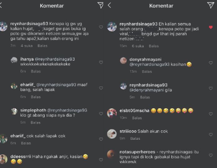 Salah satu Tangkapan layar komentar netizen membanjiri Instagram