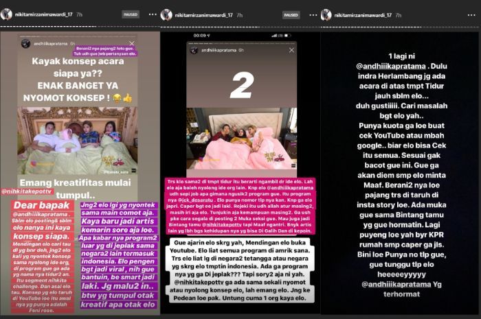 Postingan Nikita Mirzani membalas sindiran Andhika Pratama